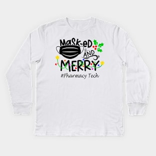 Masked And Merry Pharmacy Tech Christmas Kids Long Sleeve T-Shirt